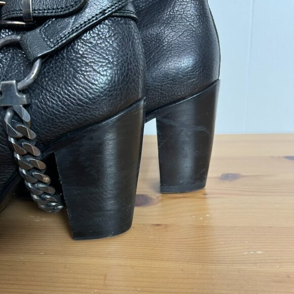 Gianni Barbato Tall Cowboy Boots EU 39.5 US 9 Black Leather Vintage Buckle Chain - Picture 10 of 10